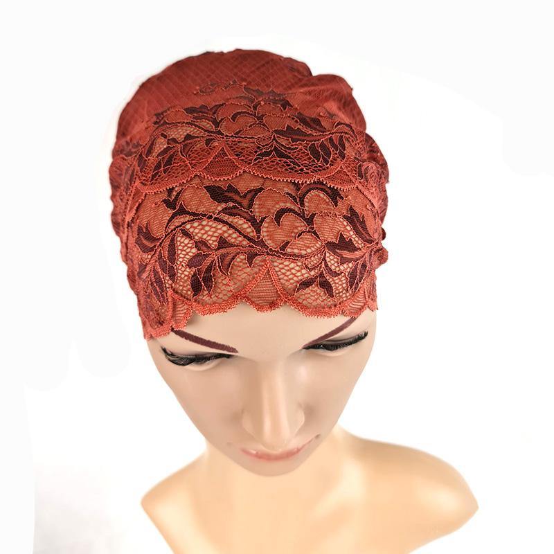 Full Lace Muslim Inner Hijab Caps Flower-Back Islamic Underscarf Hats