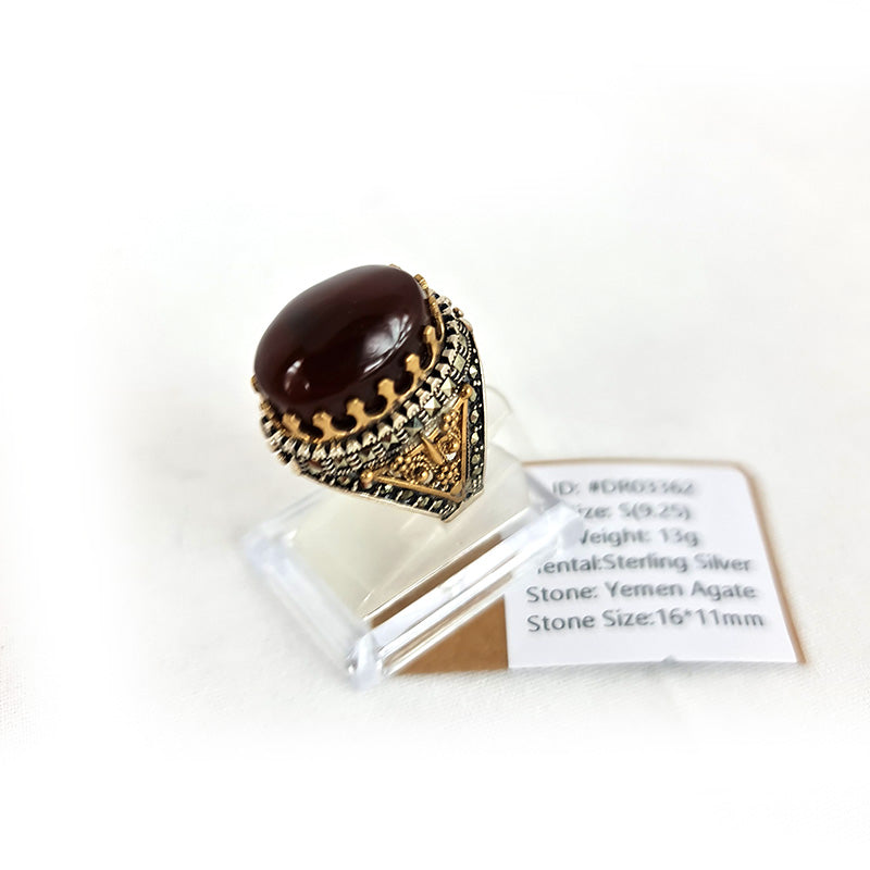 Yemeni Rare Genuine Agate 925 Silver Men's Ring DR03362