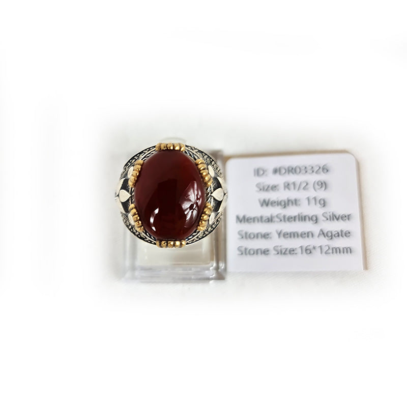 Yemeni Rare Genuine Agate 925 Silver Men's Ring DR03326