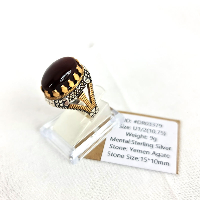 Yemeni Rare Genuine Agate 925 Silver Men's Ring DR03379