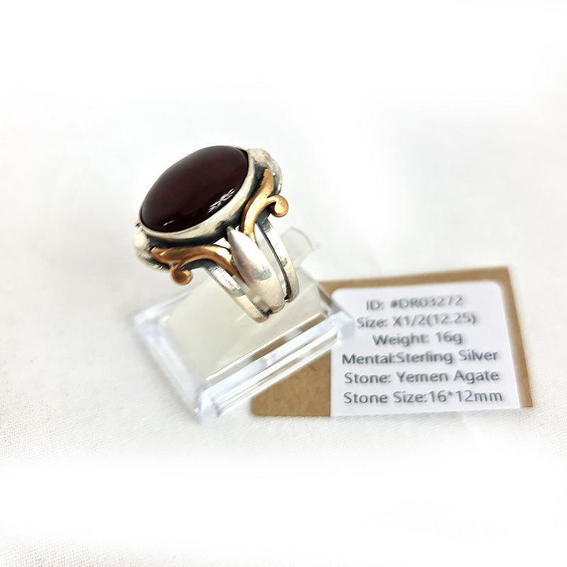 Yemeni Rare Genuine Agate 925 Silver Men's Ring DR03272