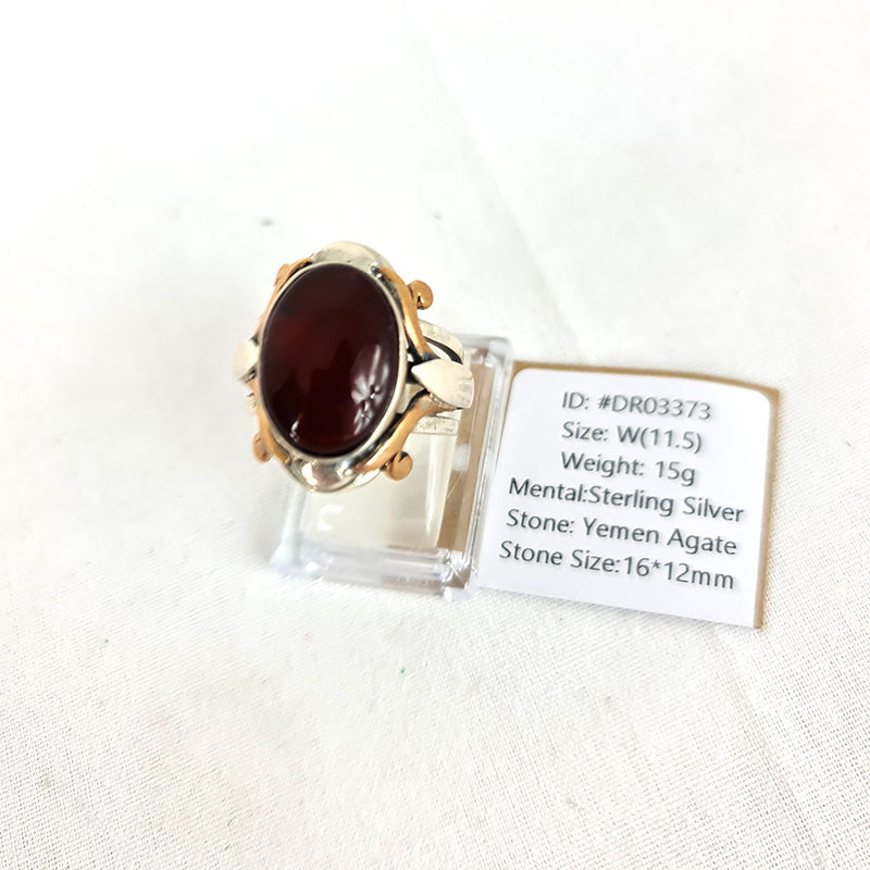 Yemeni Rare Genuine Agate 925 Silver Men's Ring DR03373