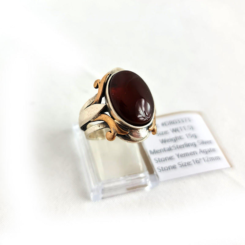 Yemeni Rare Genuine Agate 925 Silver Men's Ring DR03373