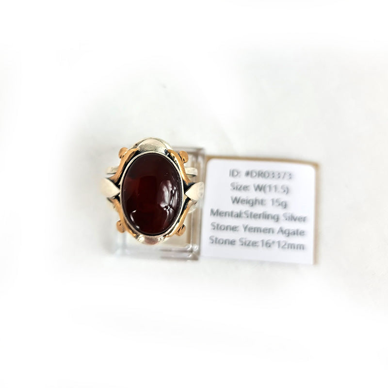 Yemeni Rare Genuine Agate 925 Silver Men's Ring DR03373