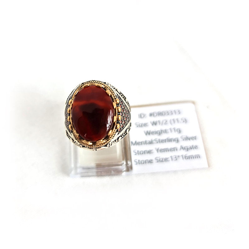 Yemeni Rare Genuine Agate 925 Silver Men's Ring DR03313