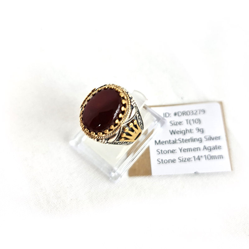 Yemeni Rare Genuine Agate 925 Silver Men's Ring DR03279