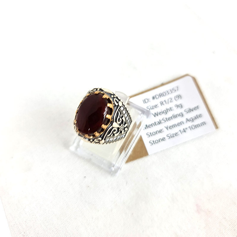 Yemeni Rare Genuine Agate 925 Silver Men's Ring DR03357