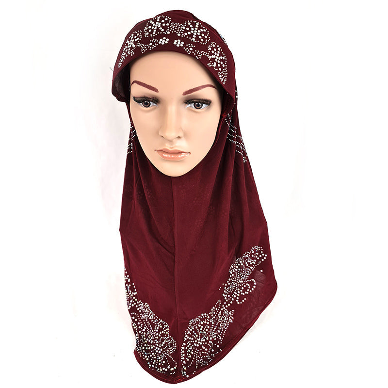 One-Piece Rhinestone Muslim Hijab Scarf Viscose CrystalHemp