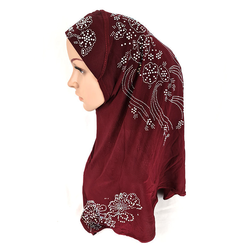 One-Piece Rhinestone Muslim Hijab Scarf Viscose CrystalHemp