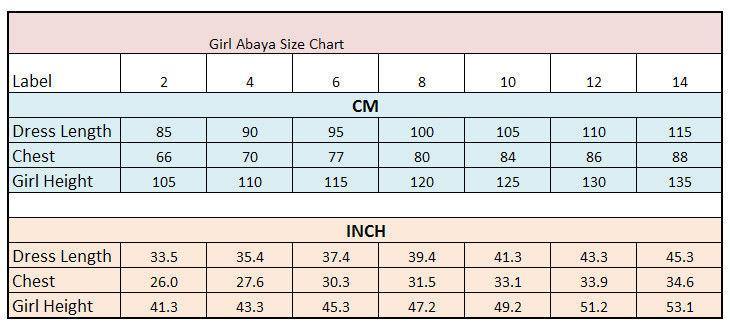 Girls Muslim Dress Kids Long Sleeve Holiday Abaya Islamic 3-12T