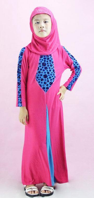 Children Girls Muslim Dress Kids Long Sleeve Abaya Islamic 4-14T