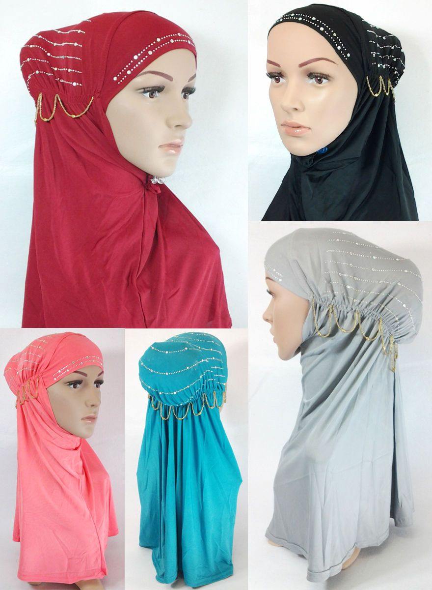 Polyester Ice Silk RhineStone Hijab Muslim Scraf Islamic Amira ASZ089A