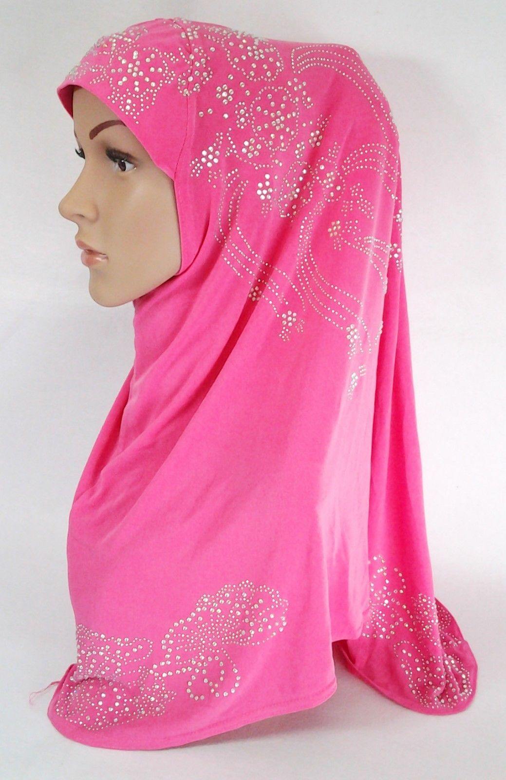 One-Piece Rhinestone Muslim Hijab Scarf Viscose CrystalHemp