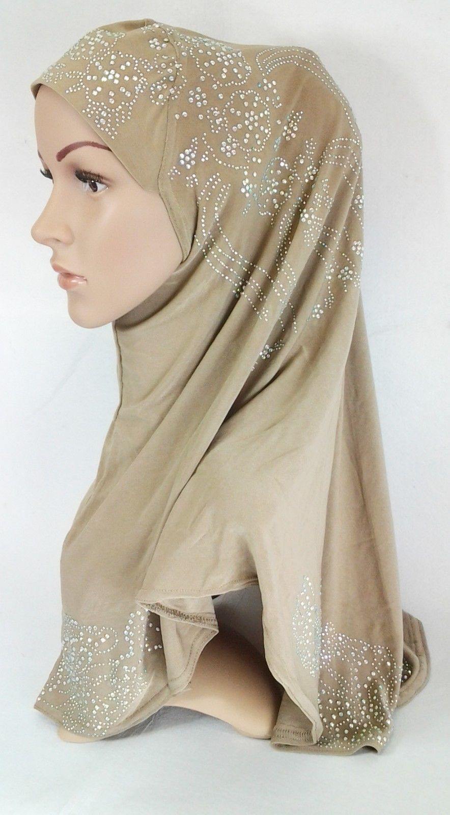 One-Piece Rhinestone Muslim Hijab Scarf Viscose CrystalHemp