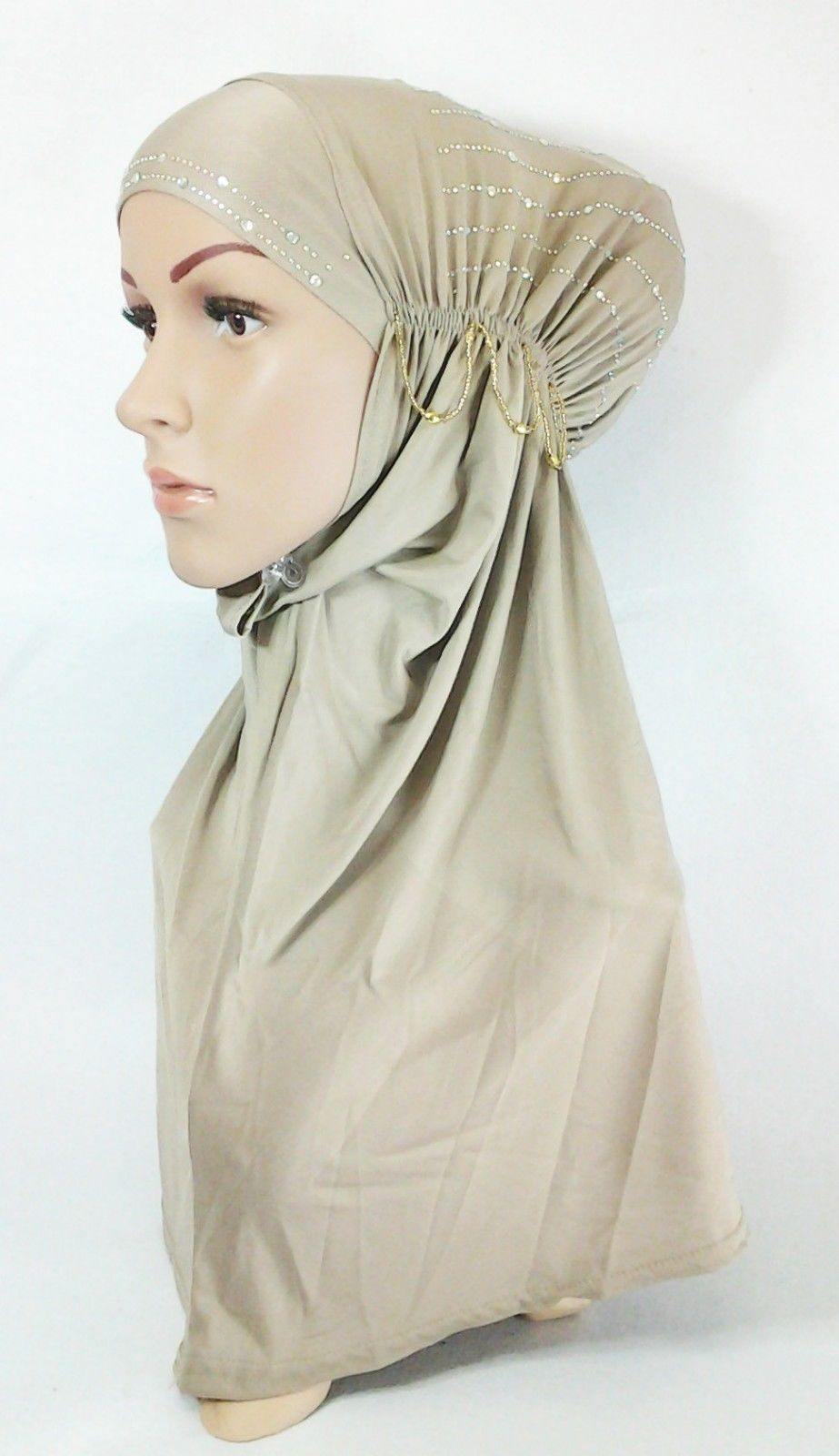 Polyester Ice Silk RhineStone Hijab Muslim Scraf Islamic Amira ASZ089A