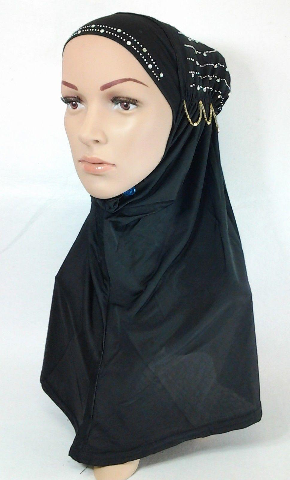 Polyester Ice Silk RhineStone Hijab Muslim Scraf Islamic Amira ASZ089A