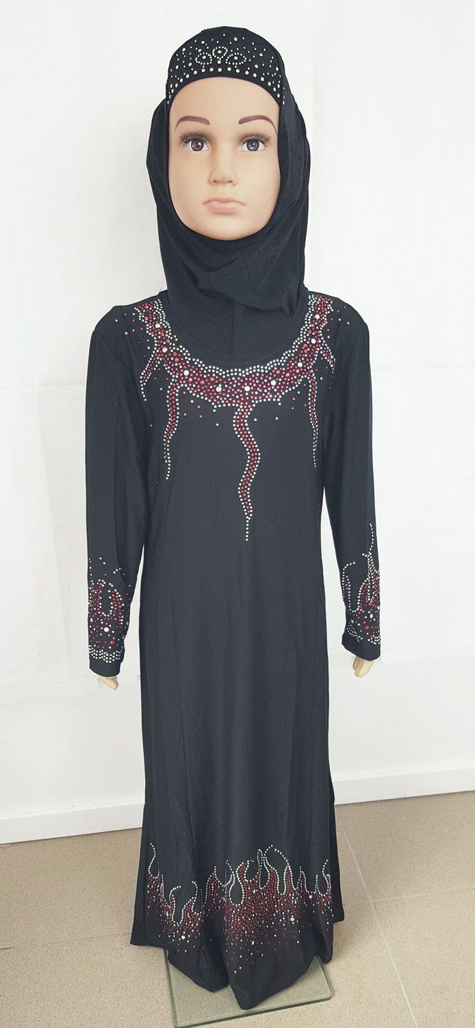 Girls Muslim Dress Kids Long Sleeve Holiday Abaya Islamic 3-12T