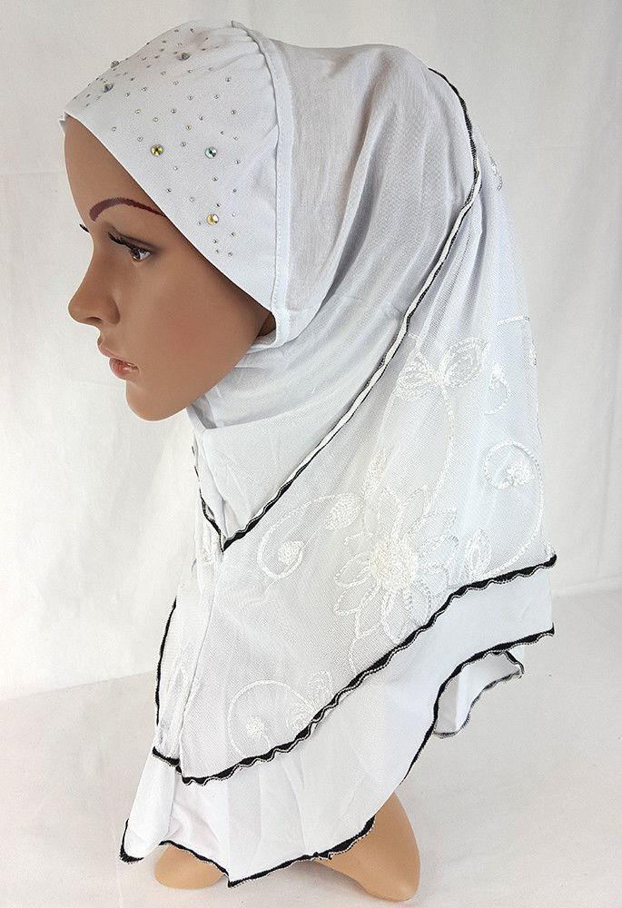 Lace Crystal Hemp Muslim Girl Amira Hijab Islamic Scarf Shawls Perfect Teenagers