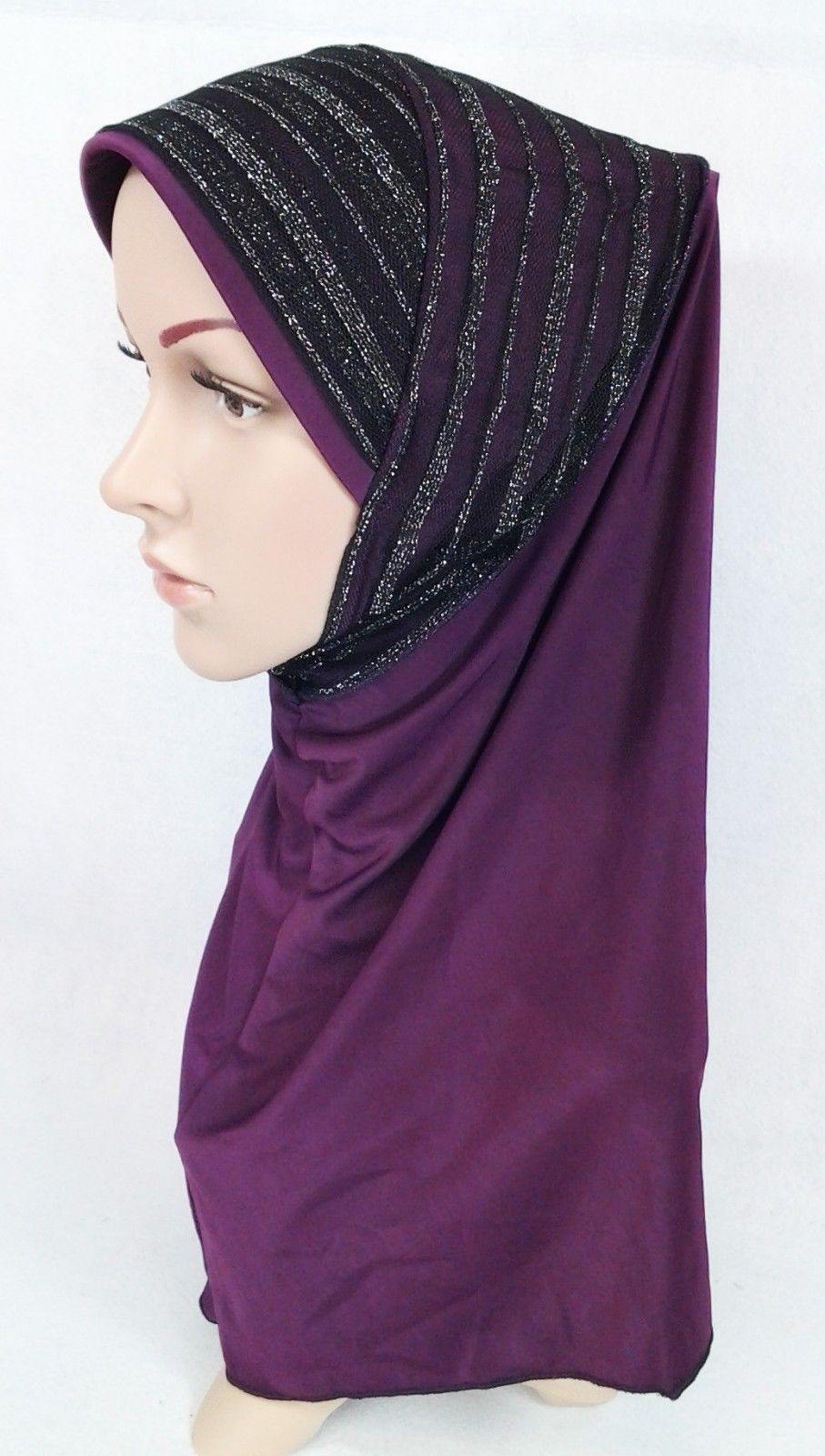 High Quality Viscose Lycra Lace Muslim Hijab Islamic Scarf Shawls Slip-on