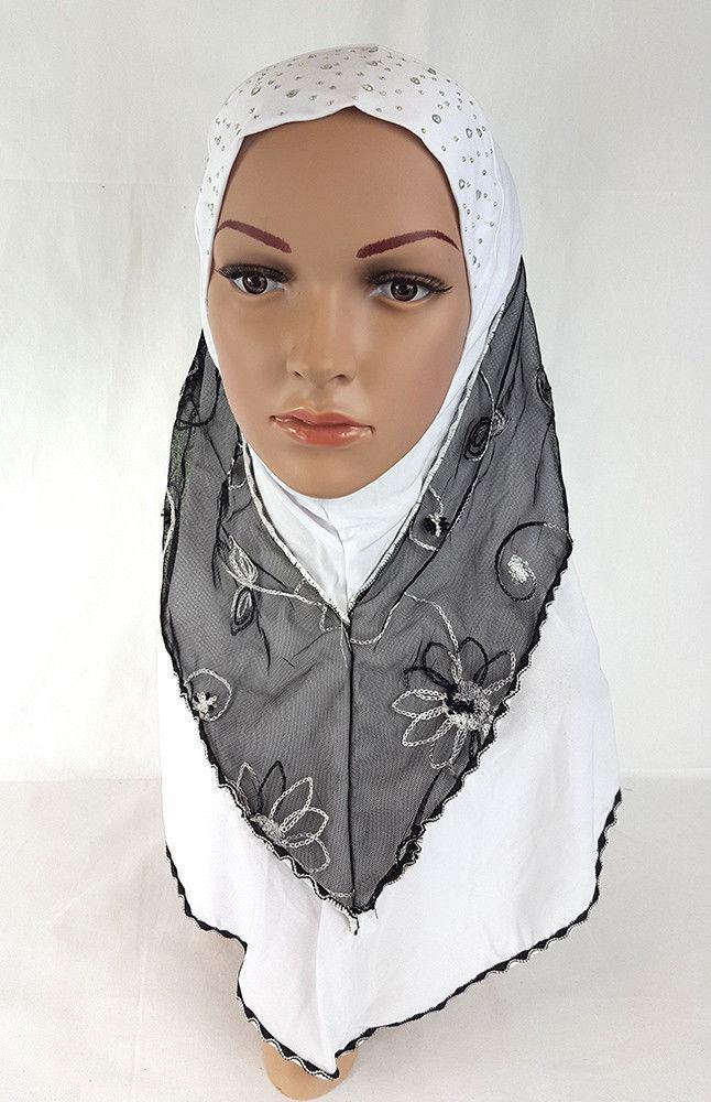 Lace Crystal Hemp Muslim Girl Amira Hijab Islamic Scarf Shawls Perfect Teenagers