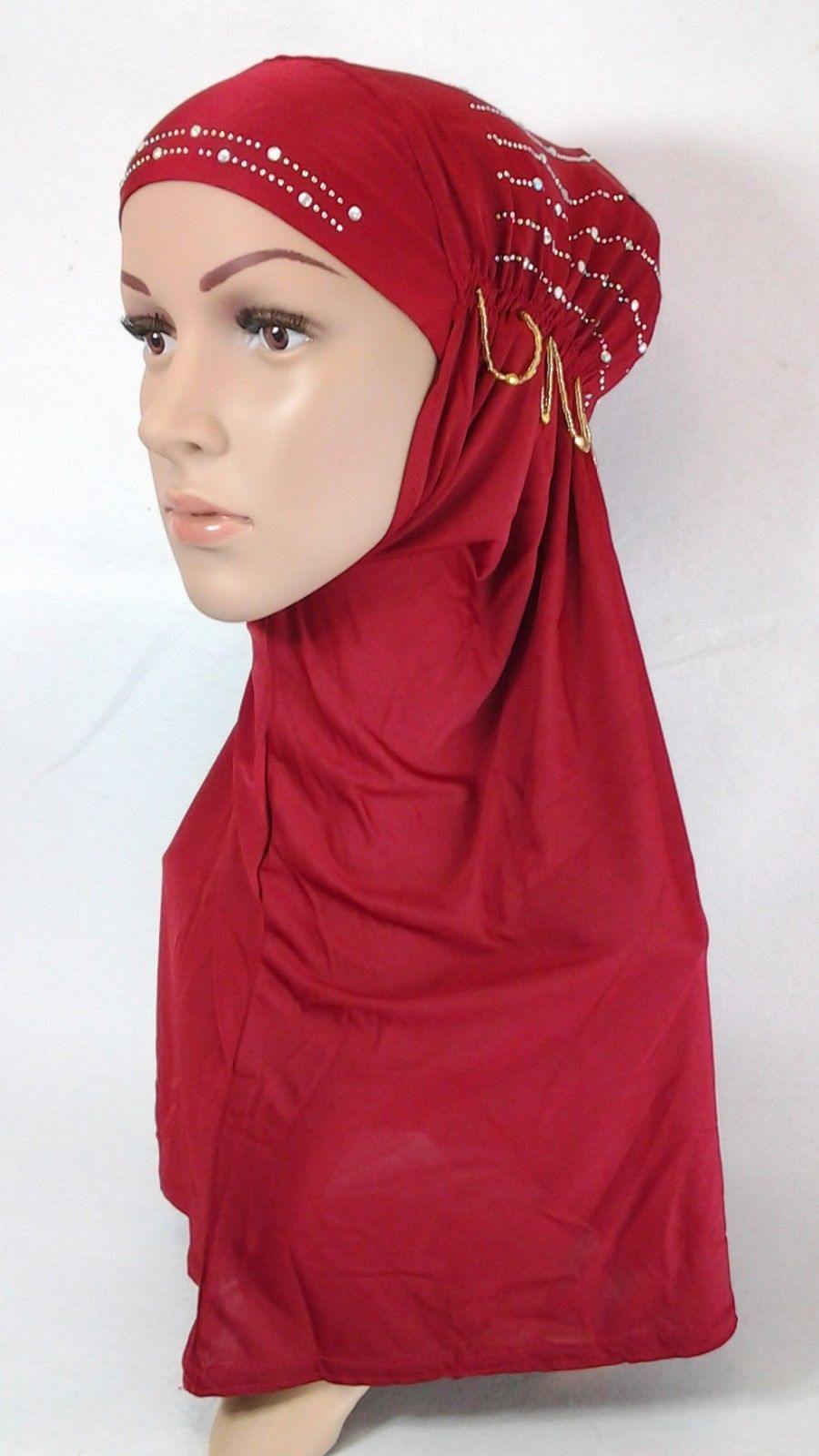 Polyester Ice Silk RhineStone Hijab Muslim Scraf Islamic Amira ASZ089A