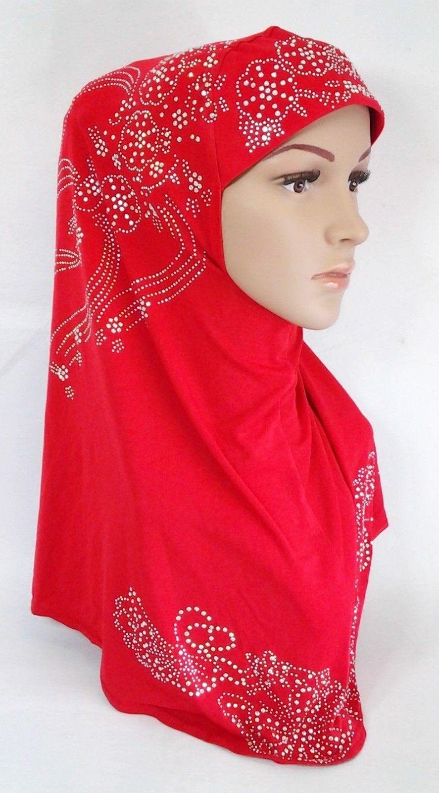 One-Piece Rhinestone Muslim Hijab Scarf Viscose CrystalHemp