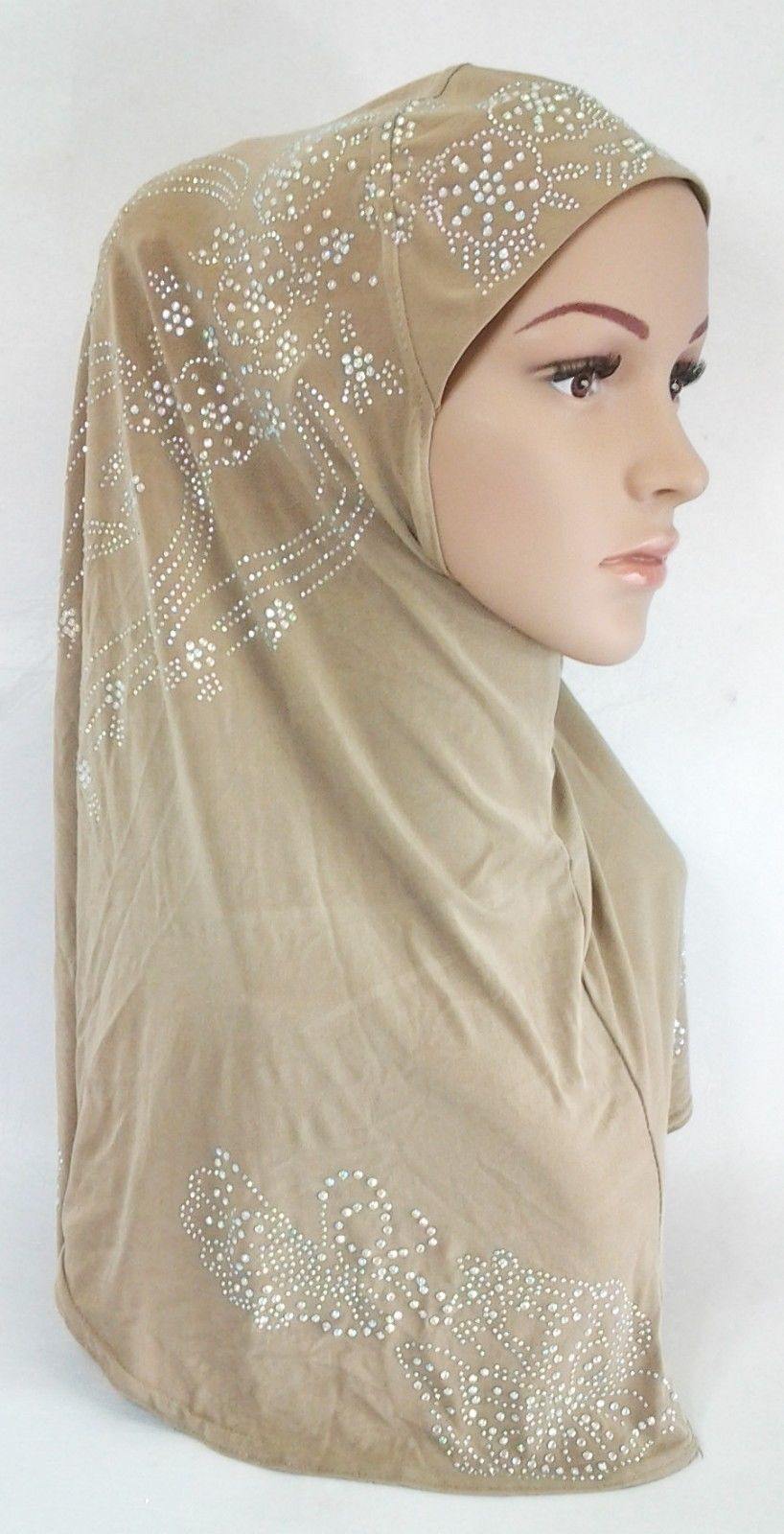 One-Piece Rhinestone Muslim Hijab Scarf Viscose CrystalHemp