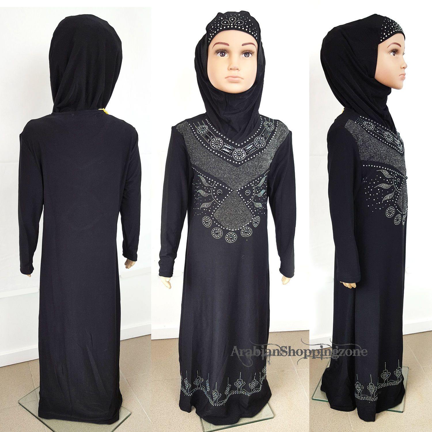 Classic Girls Muslim Dress Kids Long Sleeve Abaya Islamic 3-12T