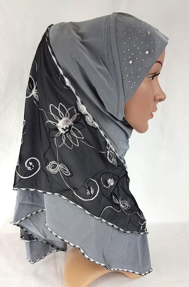 Lace Crystal Hemp Muslim Girl Amira Hijab Islamic Scarf Shawls Perfect Teenagers