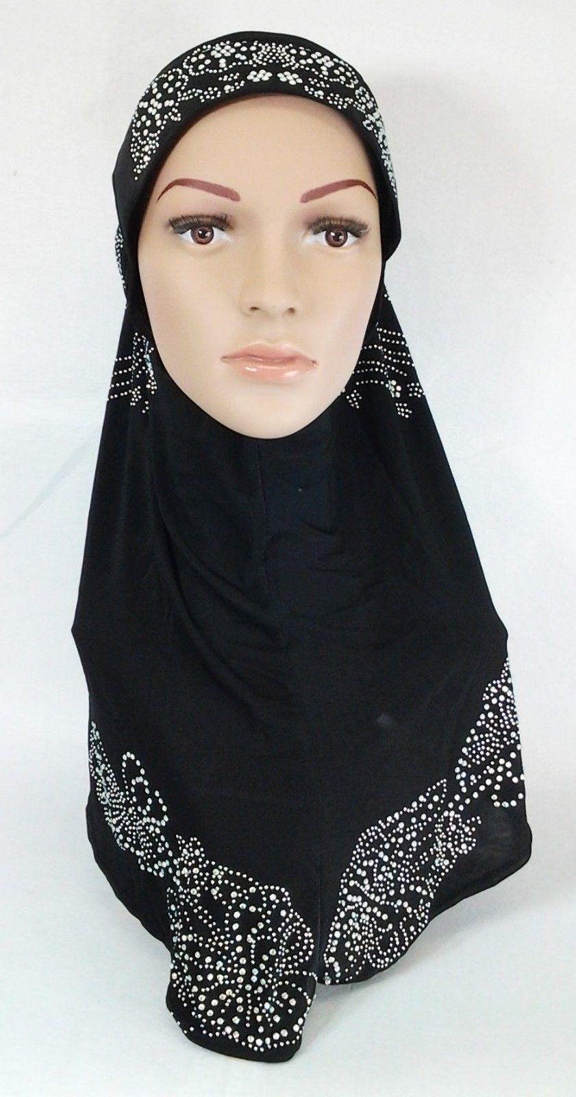 One-Piece Rhinestone Muslim Hijab Scarf Viscose CrystalHemp