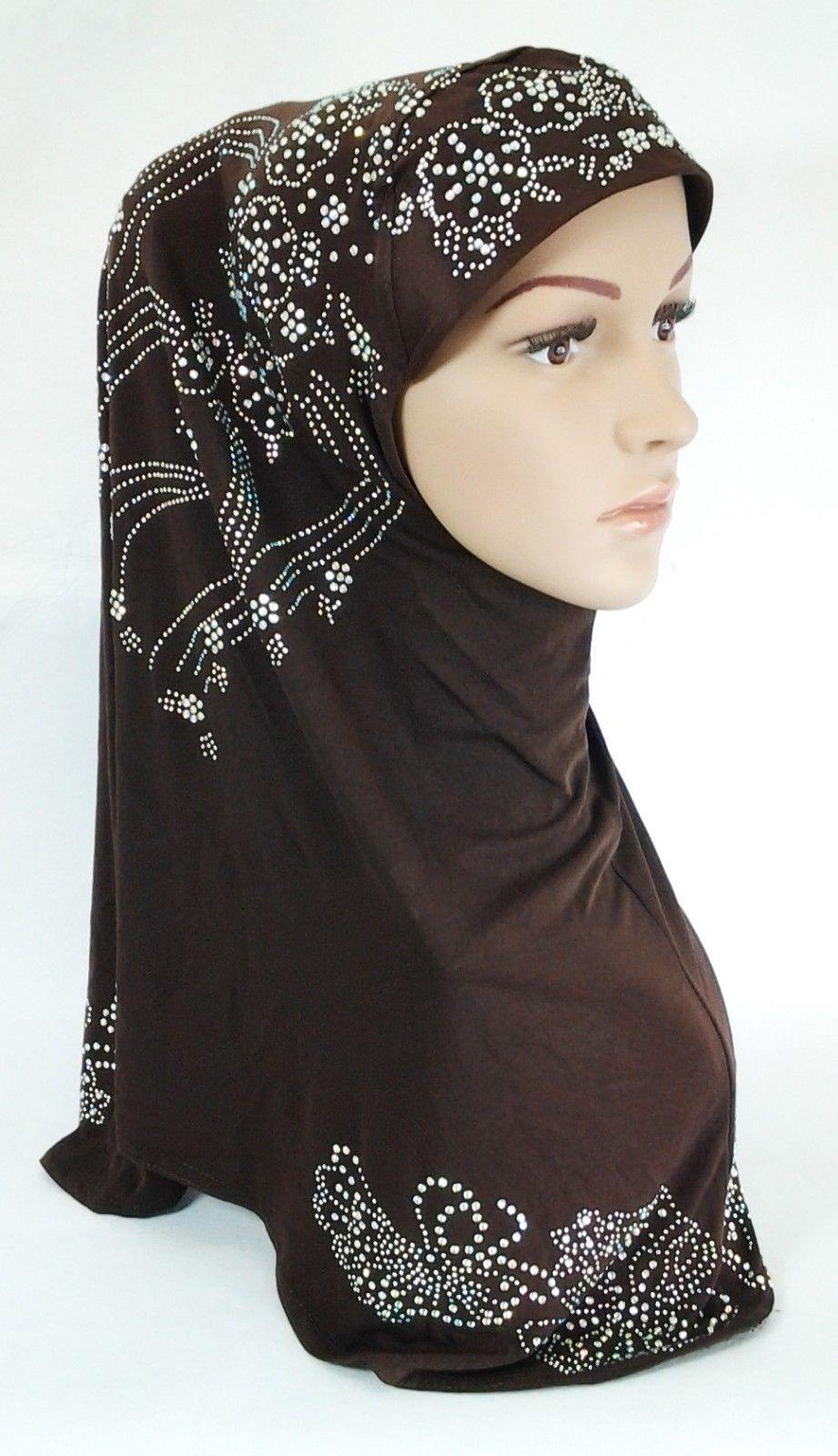 One-Piece Rhinestone Muslim Hijab Scarf Viscose CrystalHemp