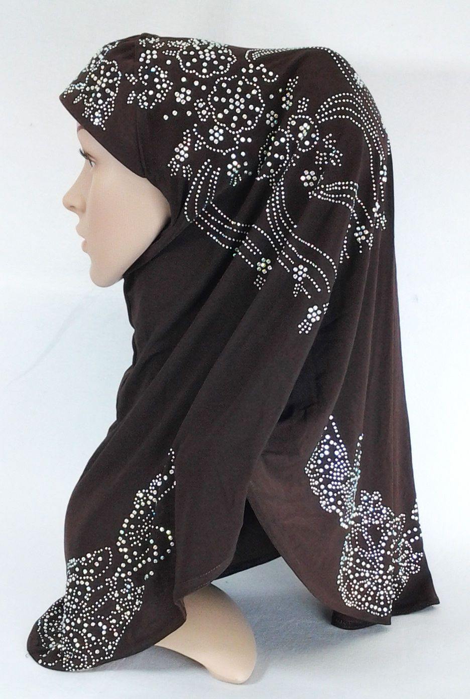 One-Piece Rhinestone Muslim Hijab Scarf Viscose CrystalHemp