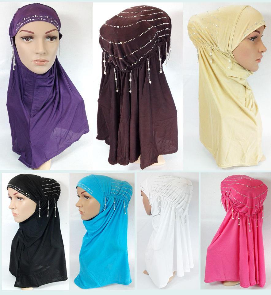 Ice Silk Rhine Stone Hijab Islamic Caps Headwear Arab Scarf ASZ088