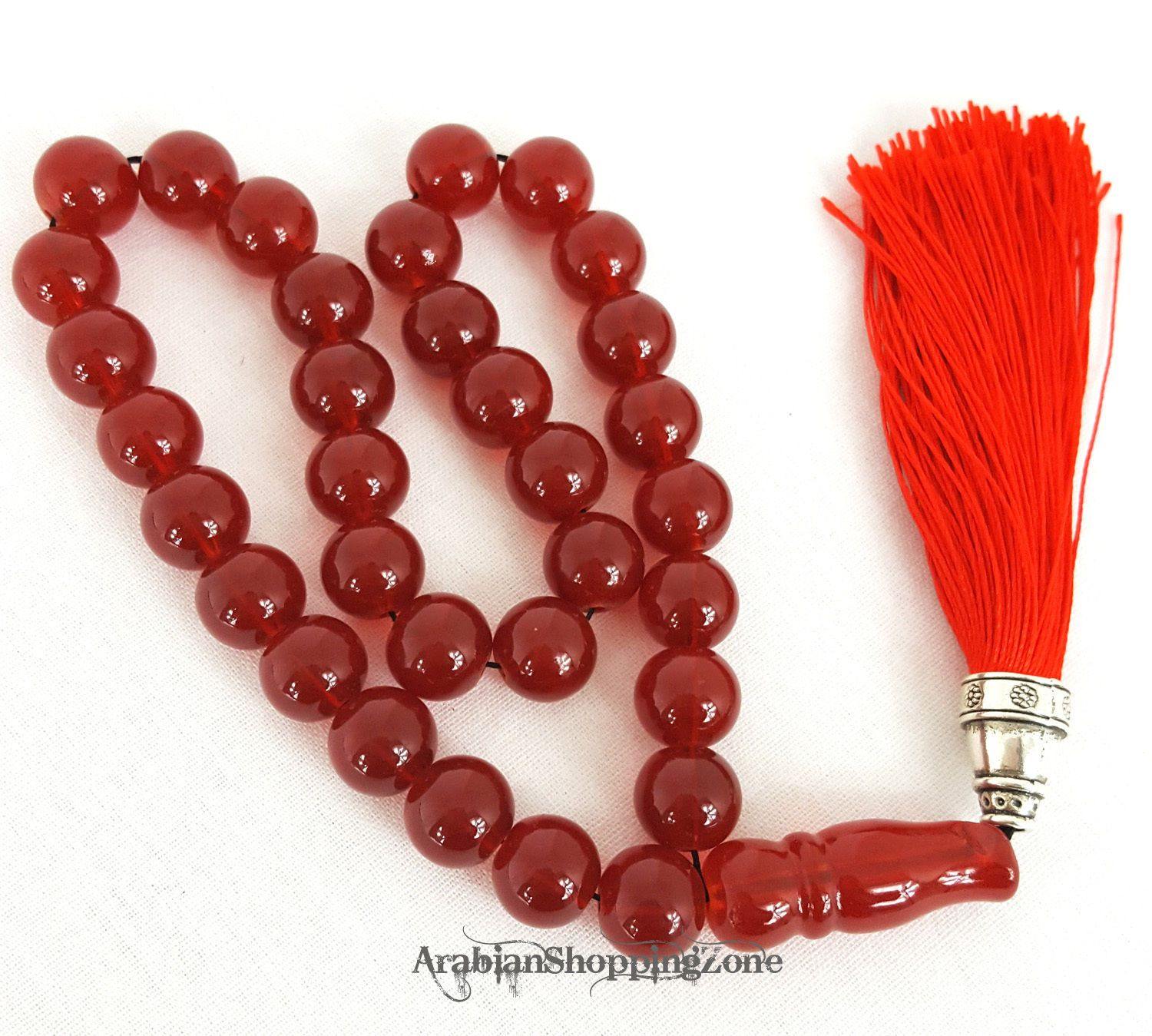 Islamic Salah 12mm Black/Red Gemstone Prayer Beads 33 Misbaha Tasbih Sibha