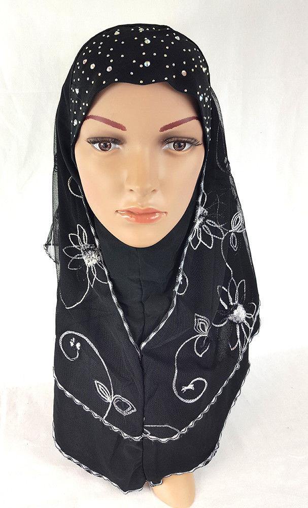 Lace Crystal Hemp Muslim Girl Amira Hijab Islamic Scarf Shawls Perfect Teenagers