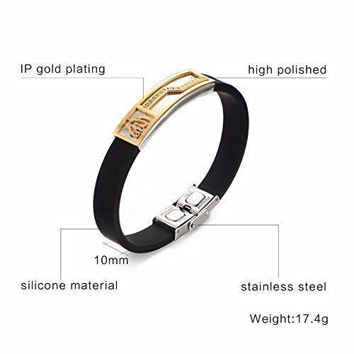 Two-Tone Stainless Steel Muslim Allah Leather Bracelet Bangle Clasp 8 Inch