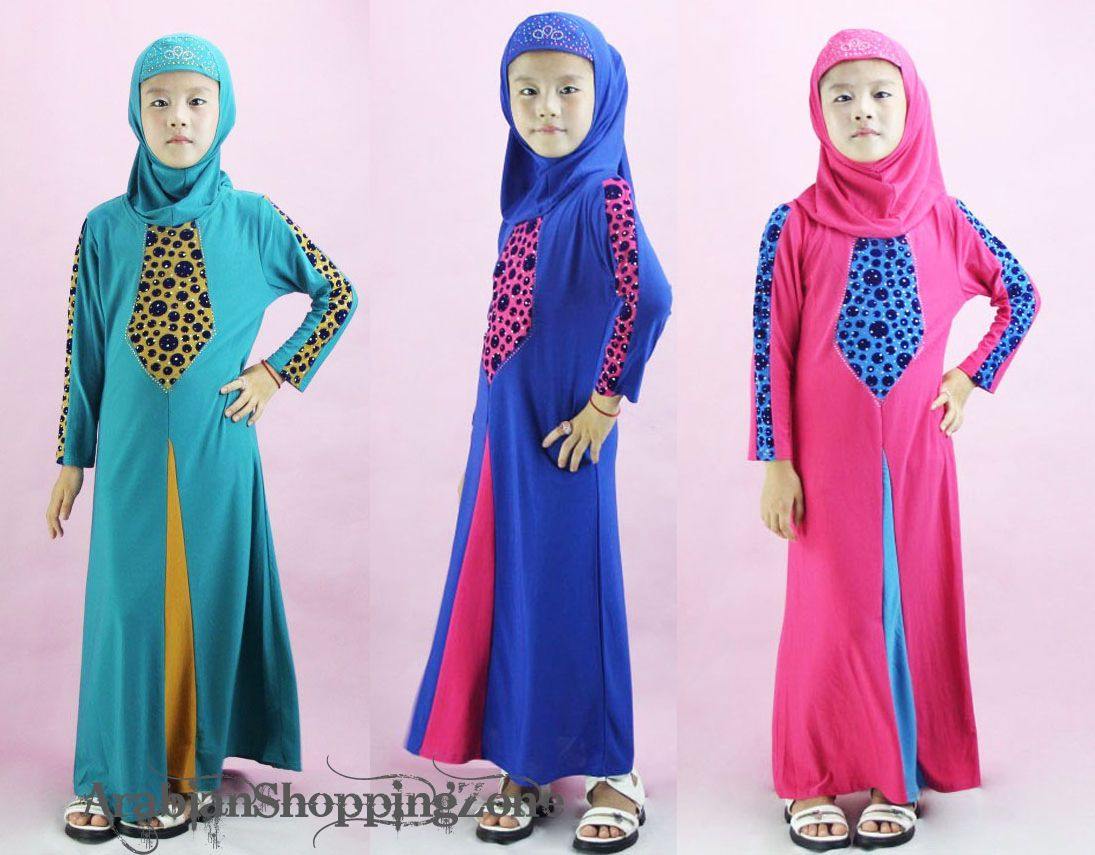 Children Girls Muslim Dress Kids Long Sleeve Abaya Islamic 4-14T