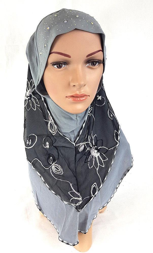 Lace Crystal Hemp Muslim Girl Amira Hijab Islamic Scarf Shawls Perfect Teenagers