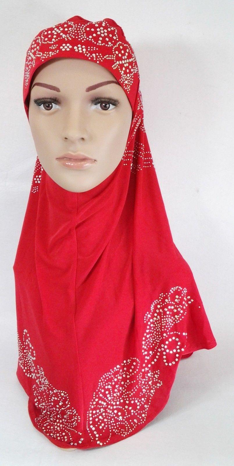 One-Piece Rhinestone Muslim Hijab Scarf Viscose CrystalHemp