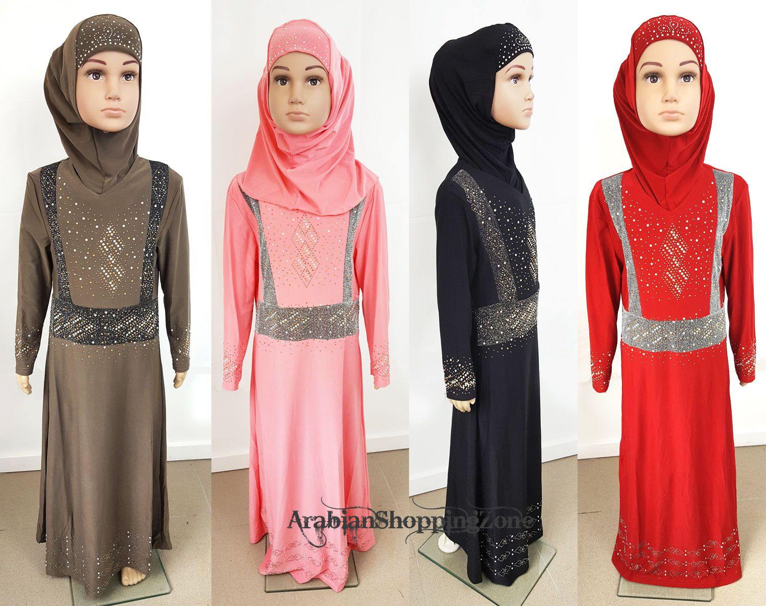 Stylish Girls Muslim Dress Kids Long Sleeve Abaya Islamic 4-12T