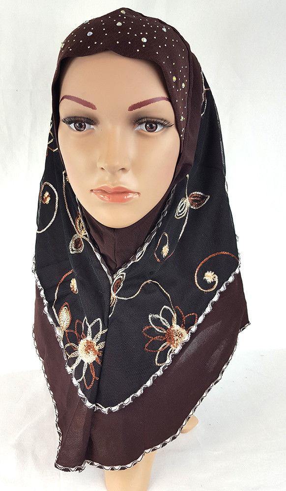 Lace Crystal Hemp Muslim Girl Amira Hijab Islamic Scarf Shawls Perfect Teenagers