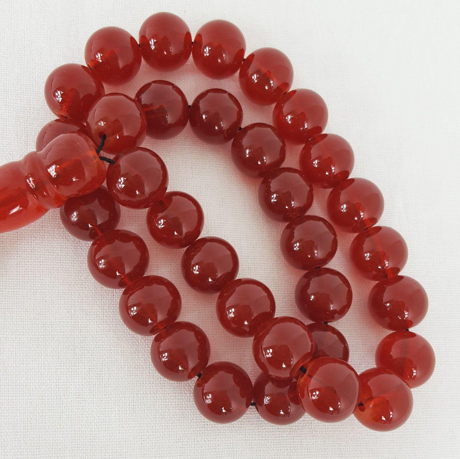 Islamic Salah 12mm Black/Red Gemstone Prayer Beads 33 Misbaha Tasbih Sibha