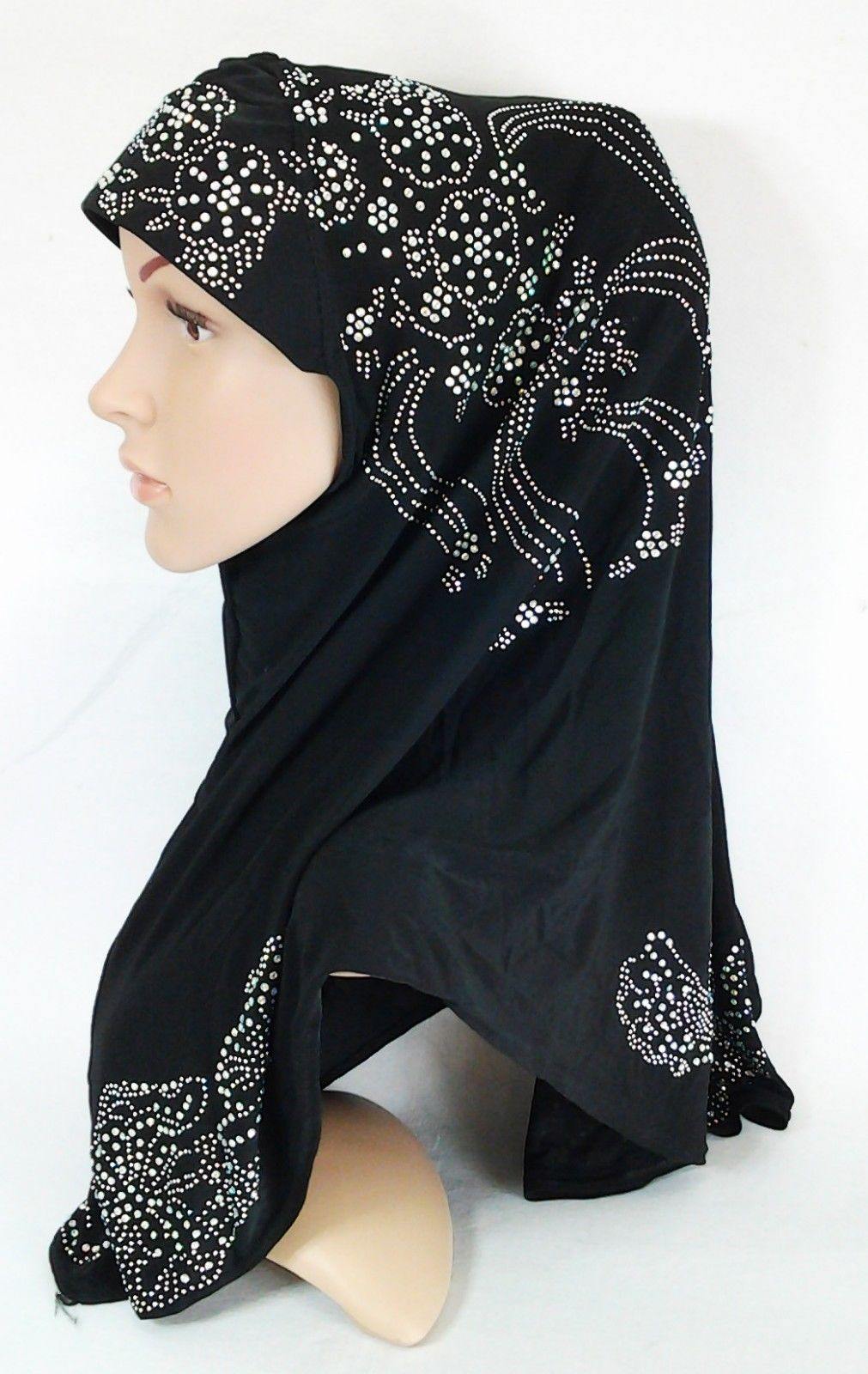 One-Piece Rhinestone Muslim Hijab Scarf Viscose CrystalHemp