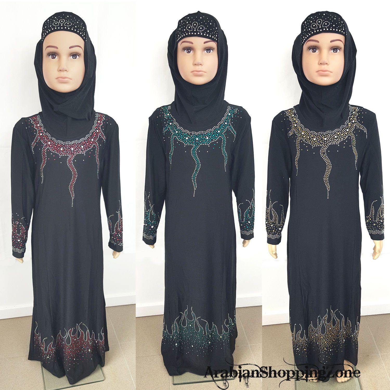 Girls Muslim Dress Kids Long Sleeve Holiday Abaya Islamic 3-12T