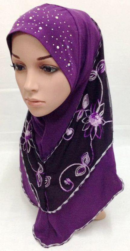 Lace Crystal Hemp Muslim Girl Amira Hijab Islamic Scarf Shawls Perfect Teenagers