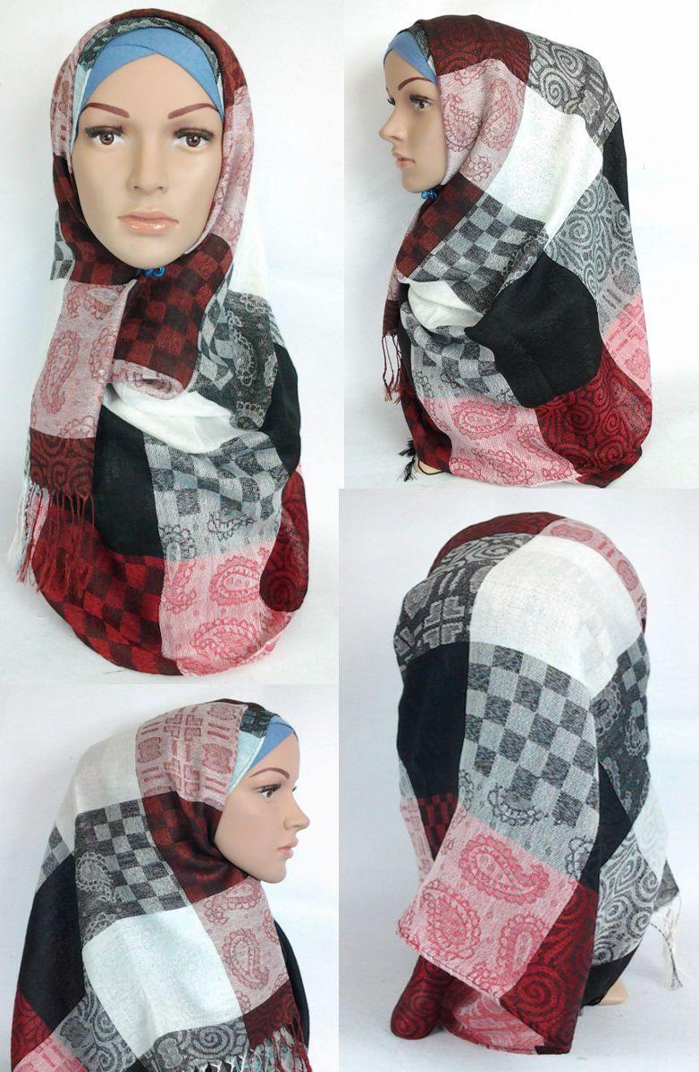 Cotton Blend Hijab Gridiron Muslim Long Scarf Hijab Islamic Shawls