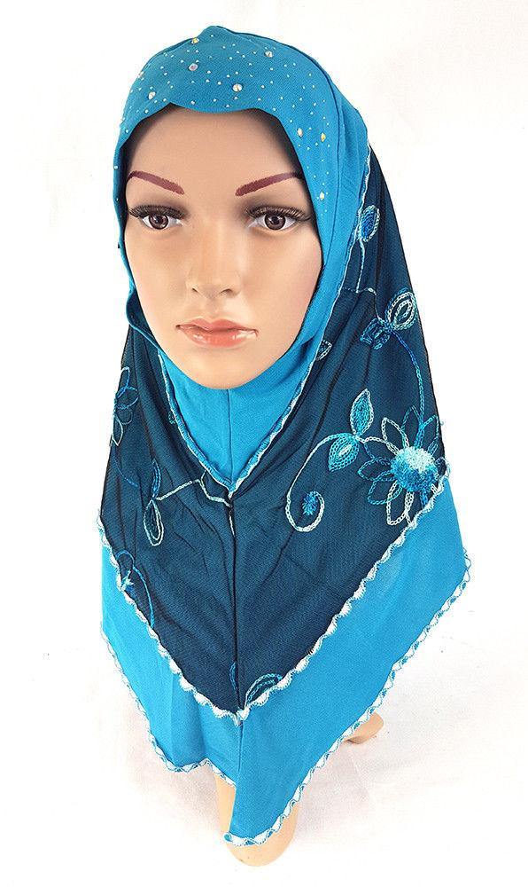 Lace Crystal Hemp Muslim Girl Amira Hijab Islamic Scarf Shawls Perfect Teenagers