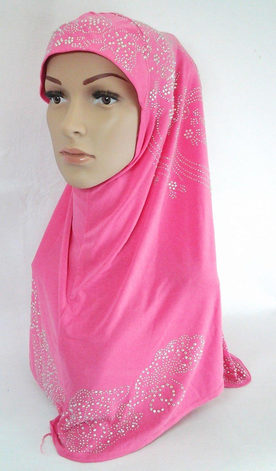 One-Piece Rhinestone Muslim Hijab Scarf Viscose CrystalHemp