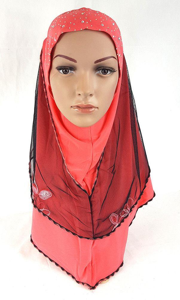 Lace Crystal Hemp Muslim Girl Amira Hijab Islamic Scarf Shawls Perfect Teenagers