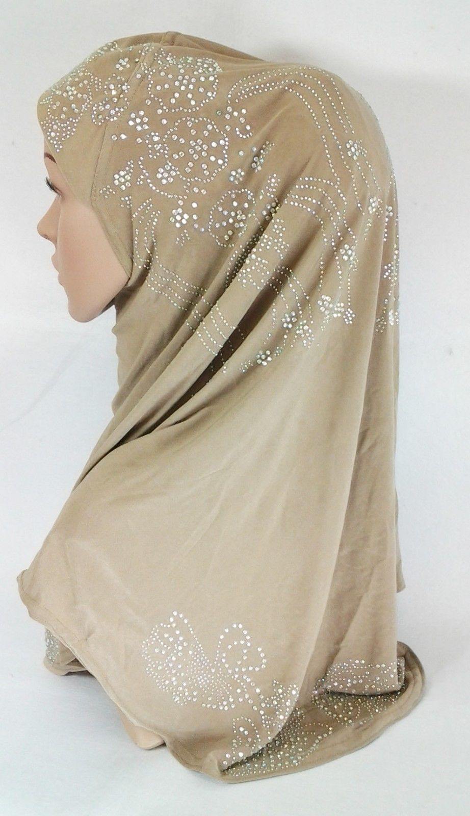 One-Piece Rhinestone Muslim Hijab Scarf Viscose CrystalHemp